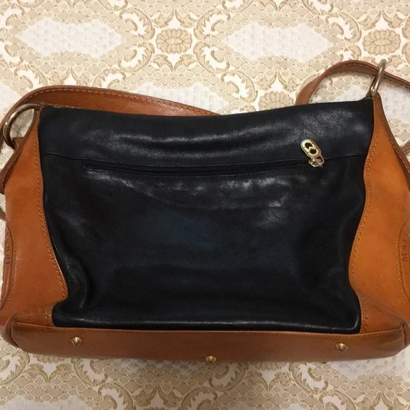 MARINO ORLANDI Genuine Leather Black/Brown ColorBlock Shoulder Bag Made in Italy - Picture 3 of 16